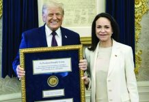 ট্রাম্পকে নিজের নোবেল পুরস্কারের পদক উপহার দিলেন মাচাদো