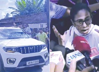 মমতার গাড়িতে হামলা, ছোড়া হল পাথর, কাদা, জুতা