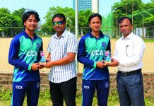 ক্রিকেটার নিশান ও ওয়াসির সম্মাননা