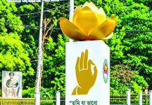 নন্দনকানন বৌদ্ধ বিহারের সামনে পদ্মফুলের গোলচত্বর